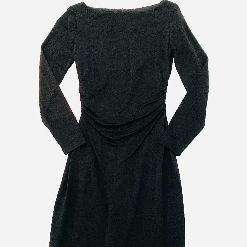 David Meister black dress Womens 4 ruching LBD classic quiet luxury stretch - Picture 2 of 9